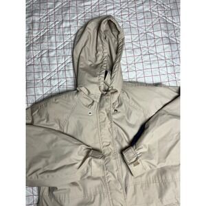 London Fog Beige Hooded Parka Jacket Lined Plaid Zip Front Pockets   Men's L‎
